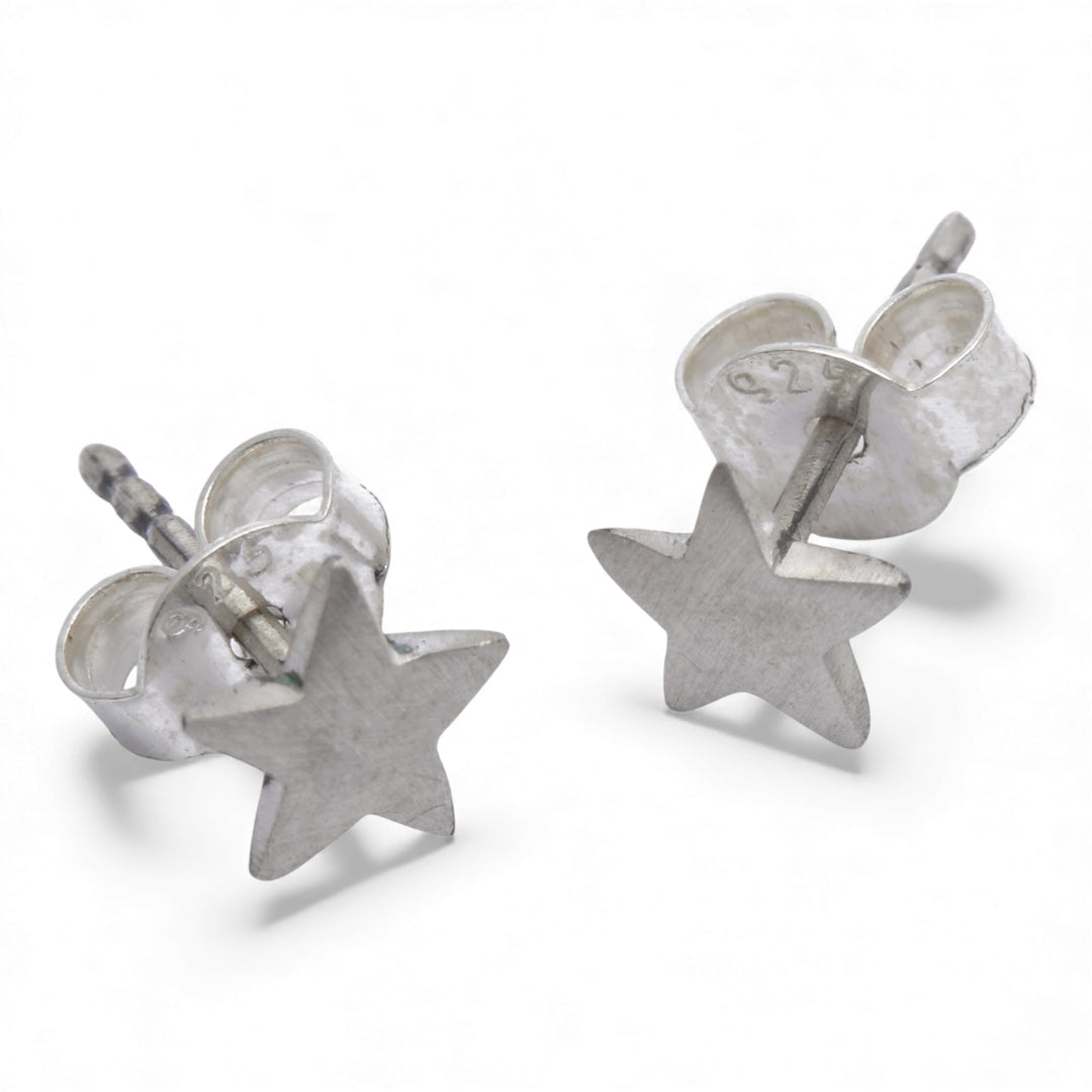 Star-Themed Silver Stud Earrings with Matte Finish from Bali - Striking Star