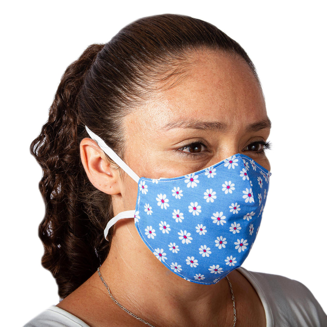 2 Double Layer Red Polyester Print Cotton Elastic Headband F - Blue Daisy Daze