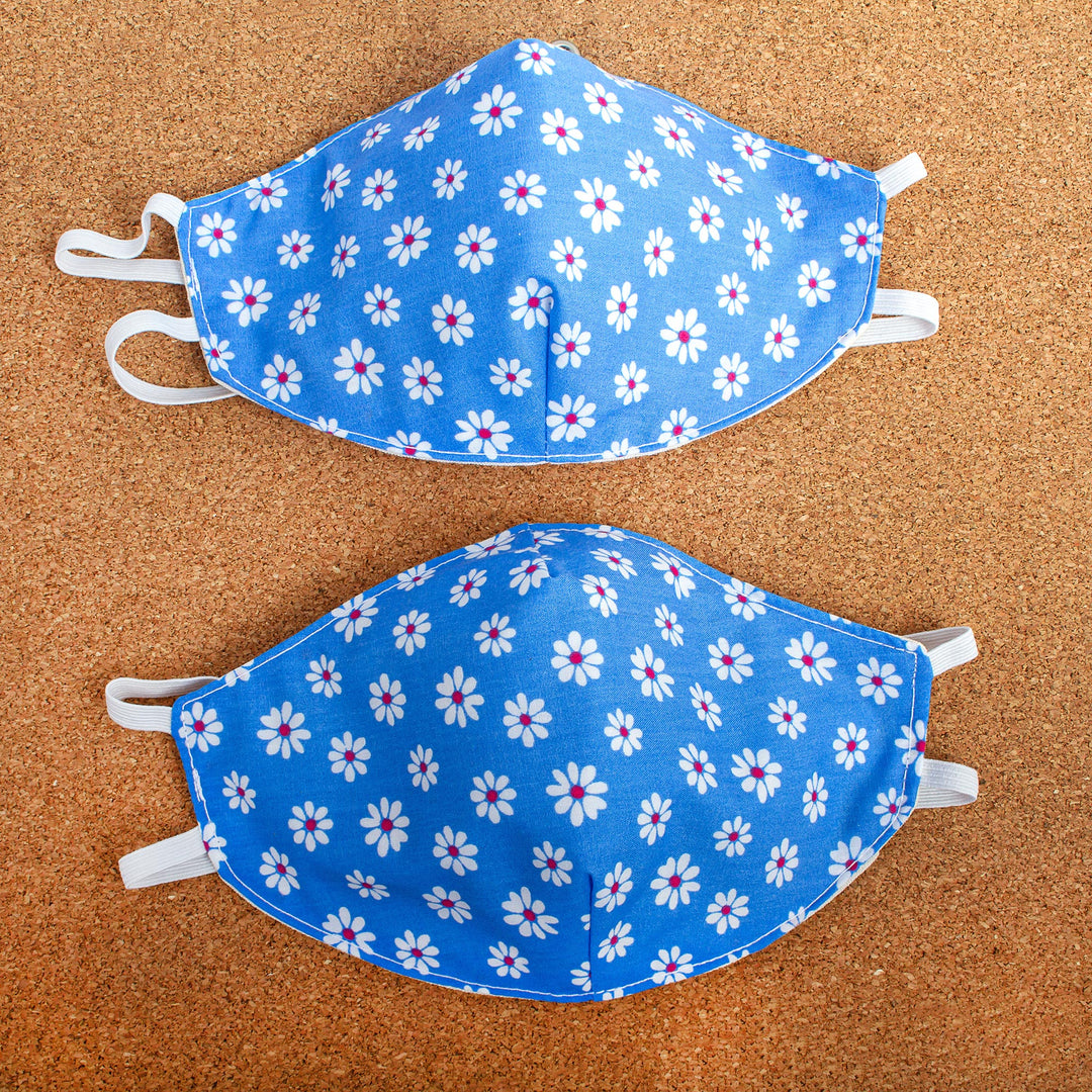 2 Double Layer Red Polyester Print Cotton Elastic Headband F - Blue Daisy Daze