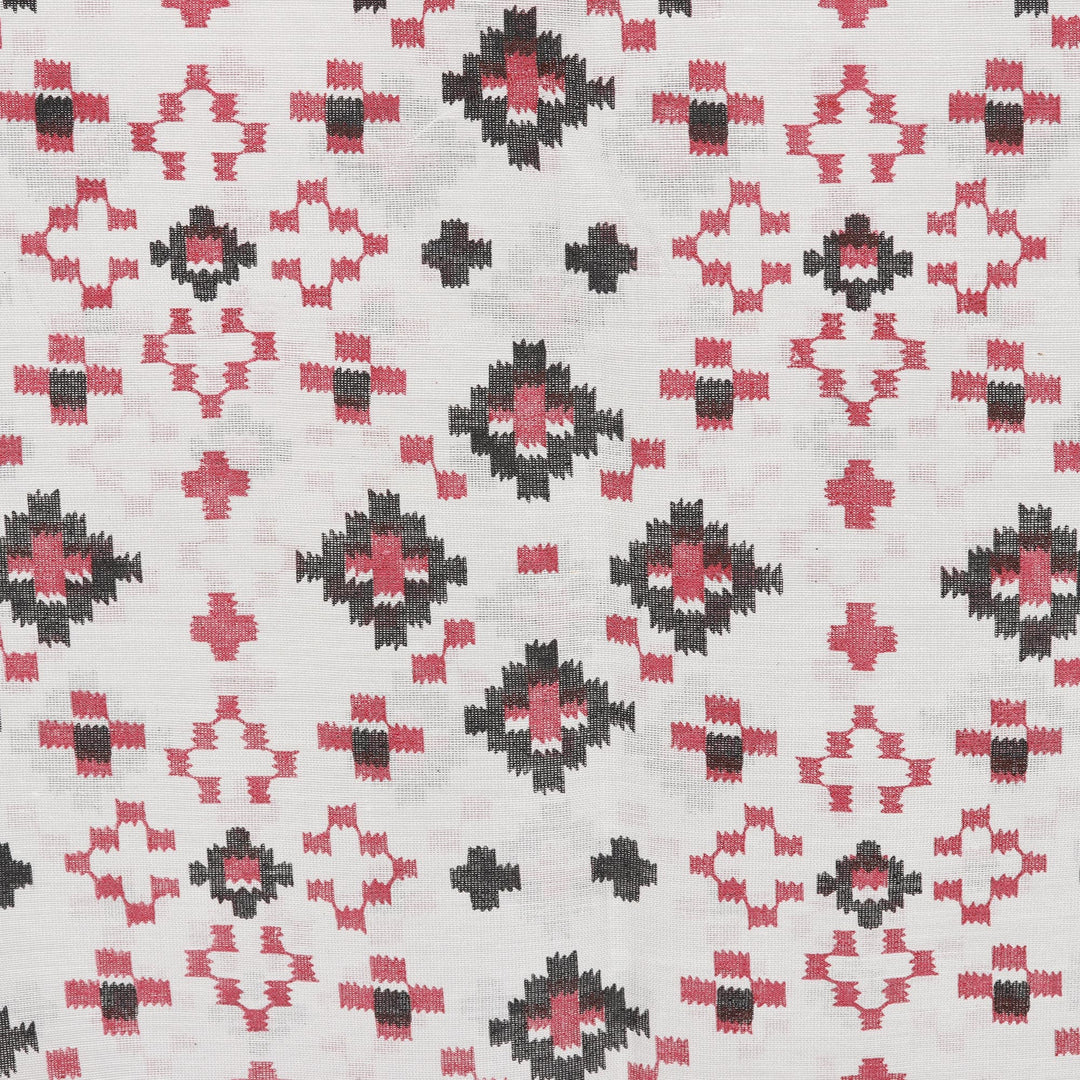 Geometric-Patterned 100% Cotton Scarf with Black Piping - Linen Constellation