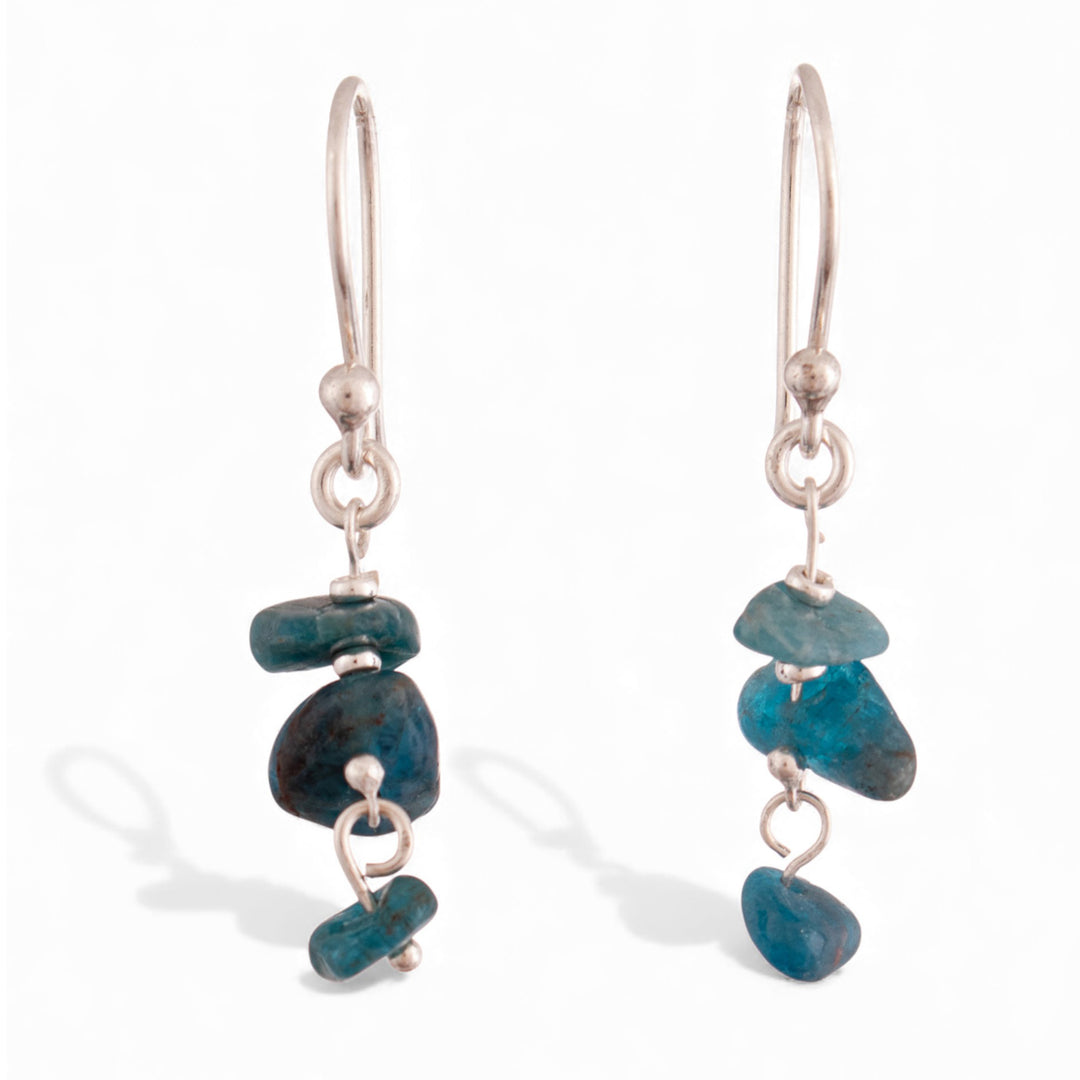 Sea-Inspired Sterling Silver and Apatite Dangle Earrings - Seas of Lima