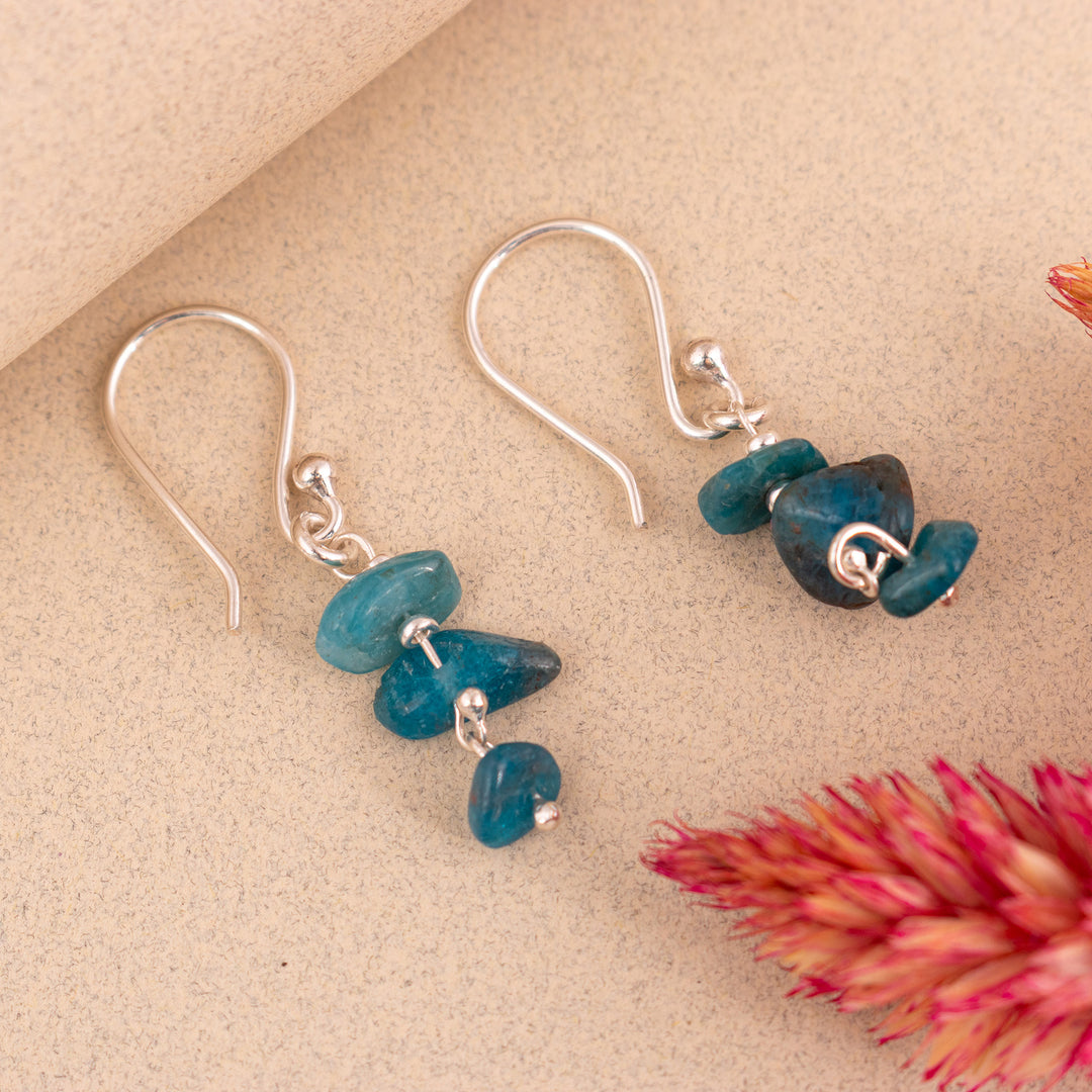 Sea-Inspired Sterling Silver and Apatite Dangle Earrings - Seas of Lima