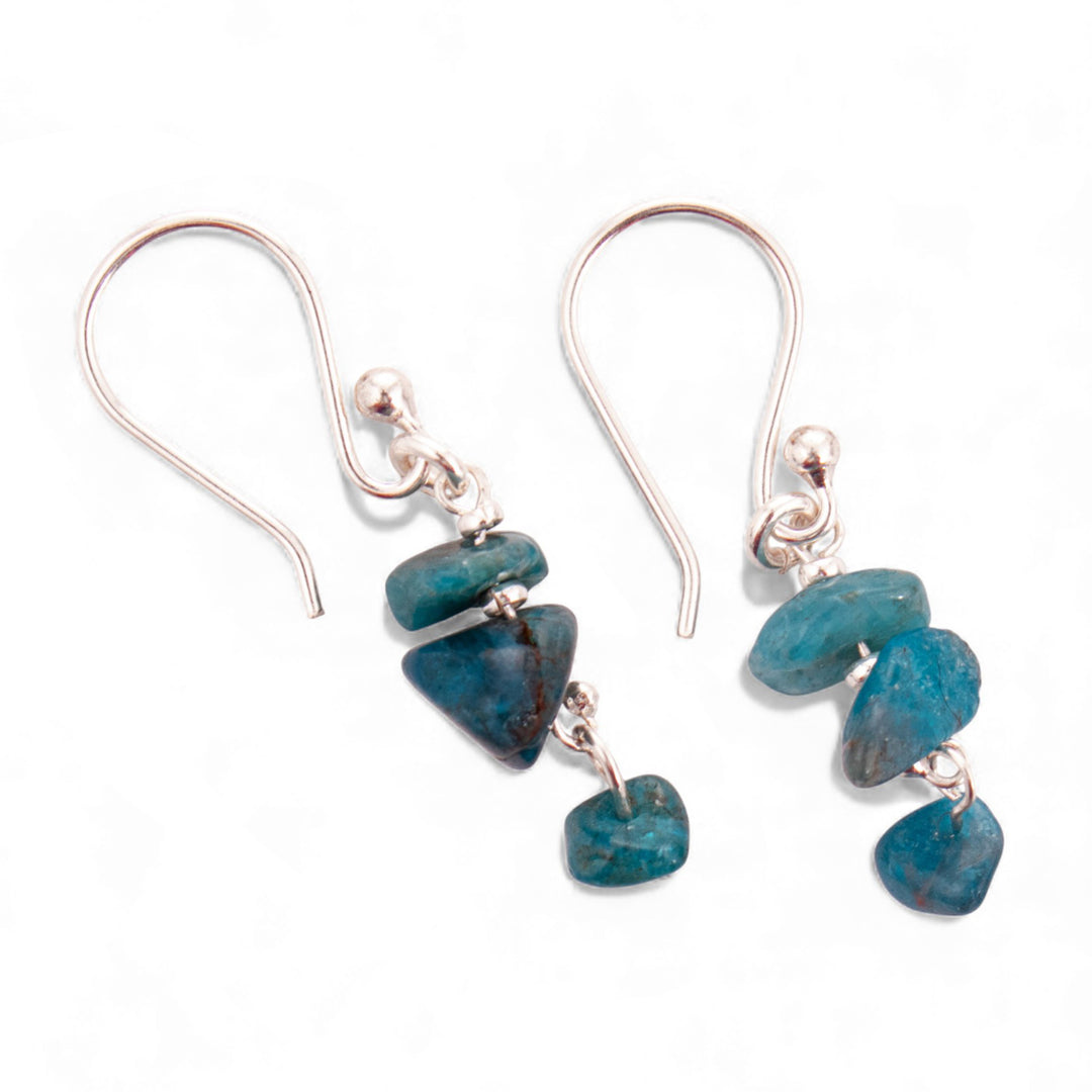 Sea-Inspired Sterling Silver and Apatite Dangle Earrings - Seas of Lima