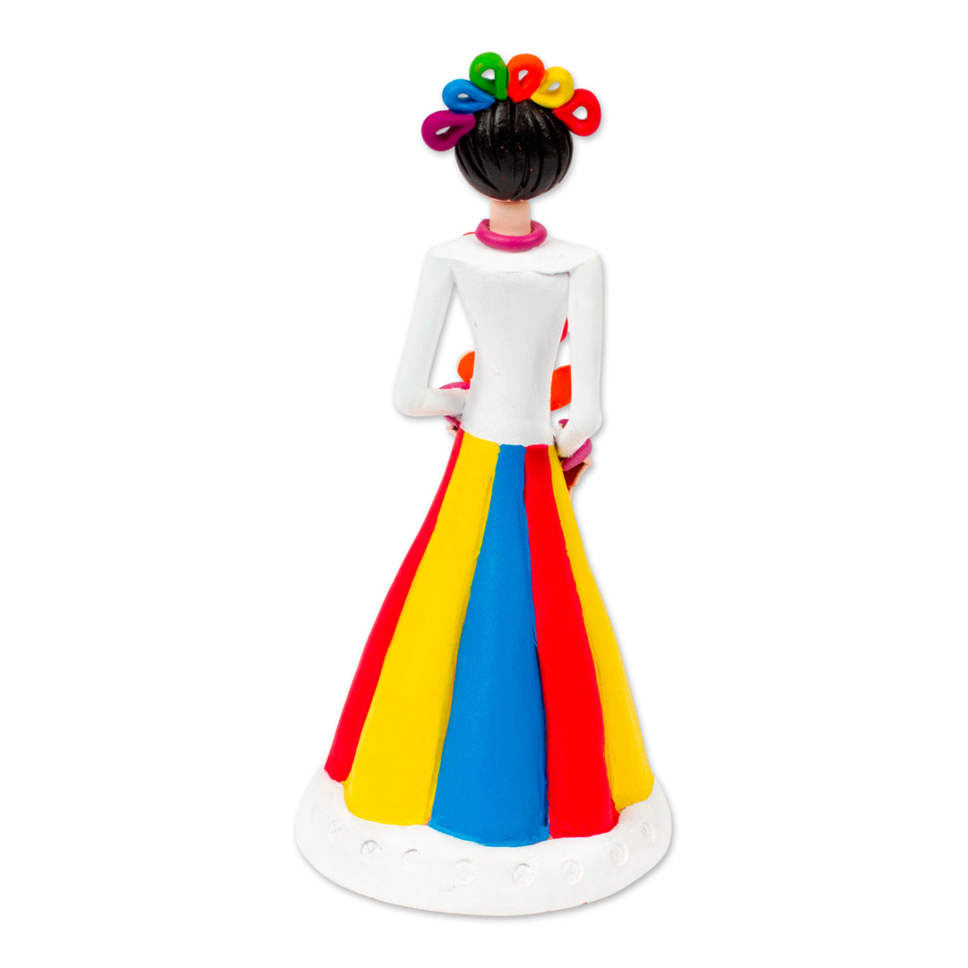 Hand-Painted Folk Art-Inspired Ceramic Sculpture from Mexico - Lele Doll