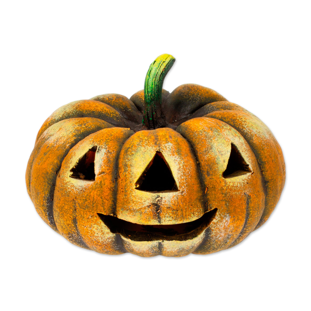 Halloween-Inspired Hand-Painted Ceramic Pumpkin Figurine - Pumpkin Smile