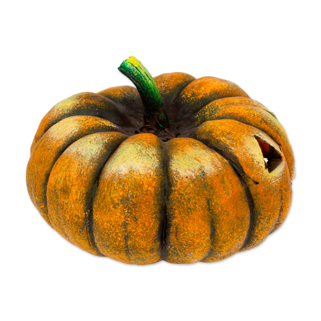 Halloween-Inspired Hand-Painted Ceramic Pumpkin Figurine - Pumpkin Smile