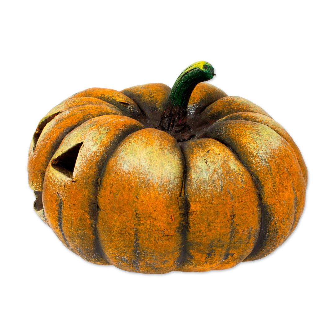Halloween-Inspired Hand-Painted Ceramic Pumpkin Figurine - Pumpkin Smile