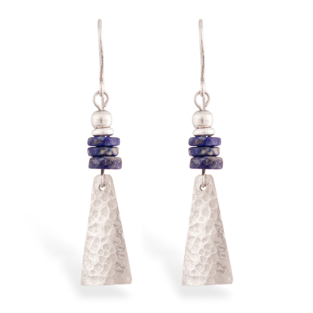 Pyramid-Inspired Modern Lapis Lazuli Silver Dangle Earrings - Pyramids of Intuition