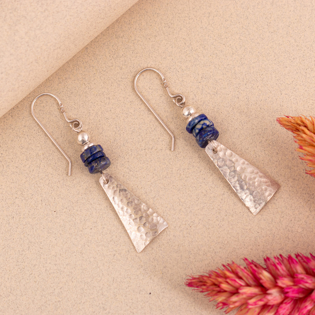 Pyramid-Inspired Modern Lapis Lazuli Silver Dangle Earrings - Pyramids of Intuition