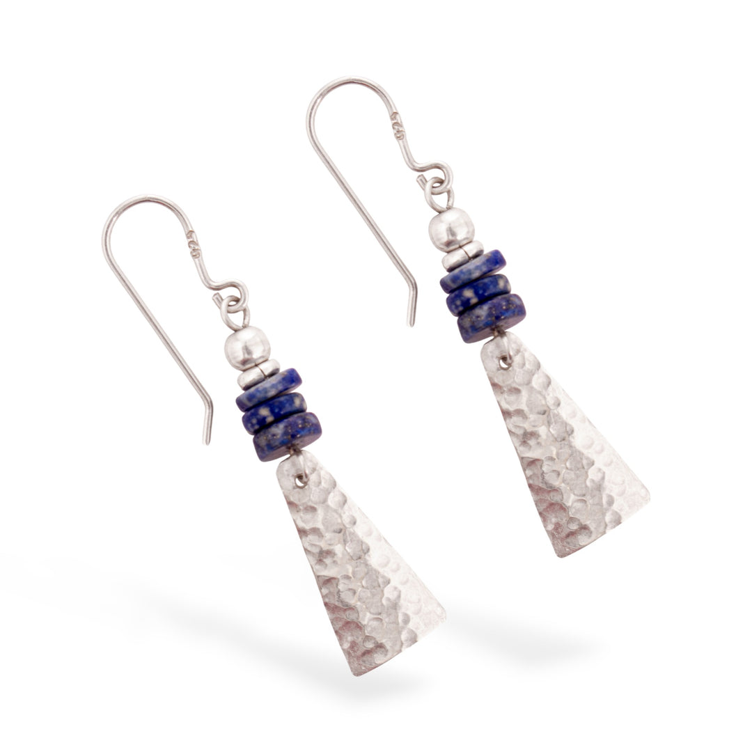 Pyramid-Inspired Modern Lapis Lazuli Silver Dangle Earrings - Pyramids of Intuition