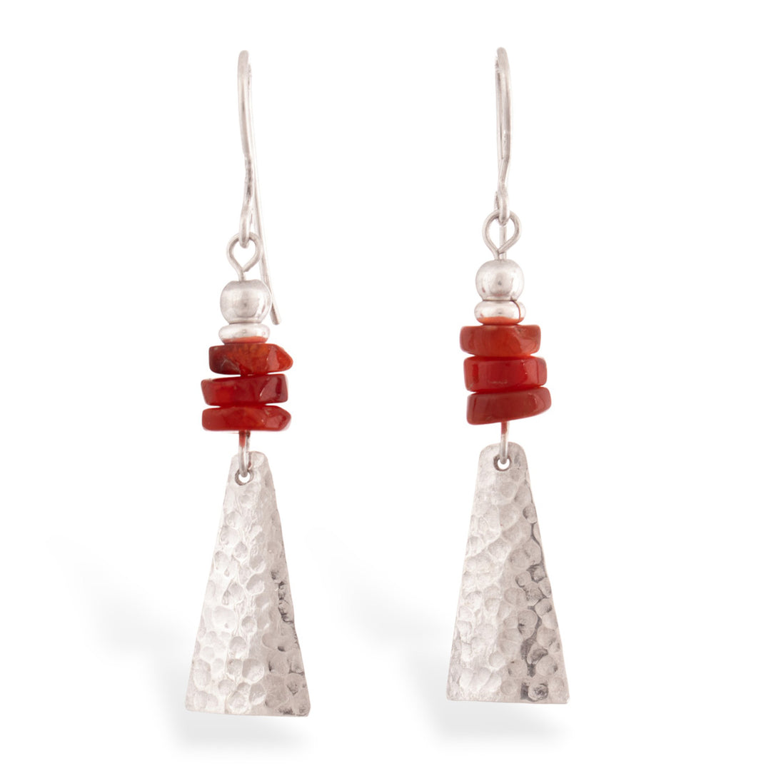 Modern Hammered Pyramid-Themed Agate Silver Dangle Earrings - Pyramids of Energy