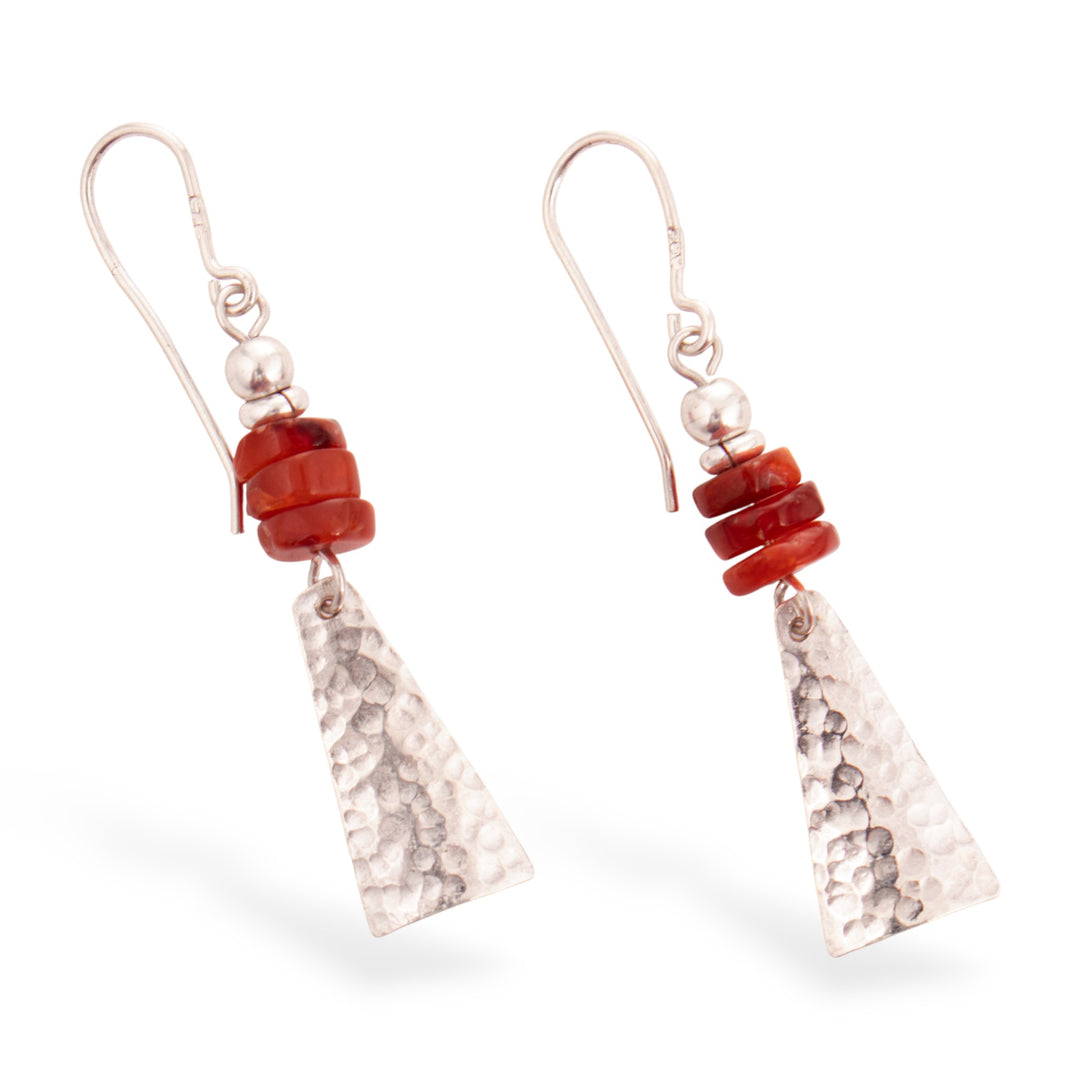 Modern Hammered Pyramid-Themed Agate Silver Dangle Earrings - Pyramids of Energy