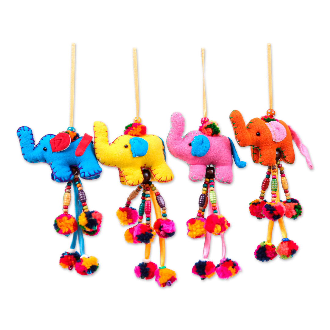 Multicolor Elephant-Themed 4-Piece Cotton Blend Ornament Set - Palette of Giants