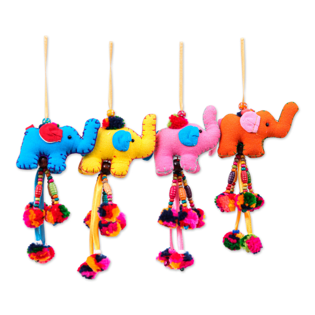Multicolor Elephant-Themed 4-Piece Cotton Blend Ornament Set - Palette of Giants