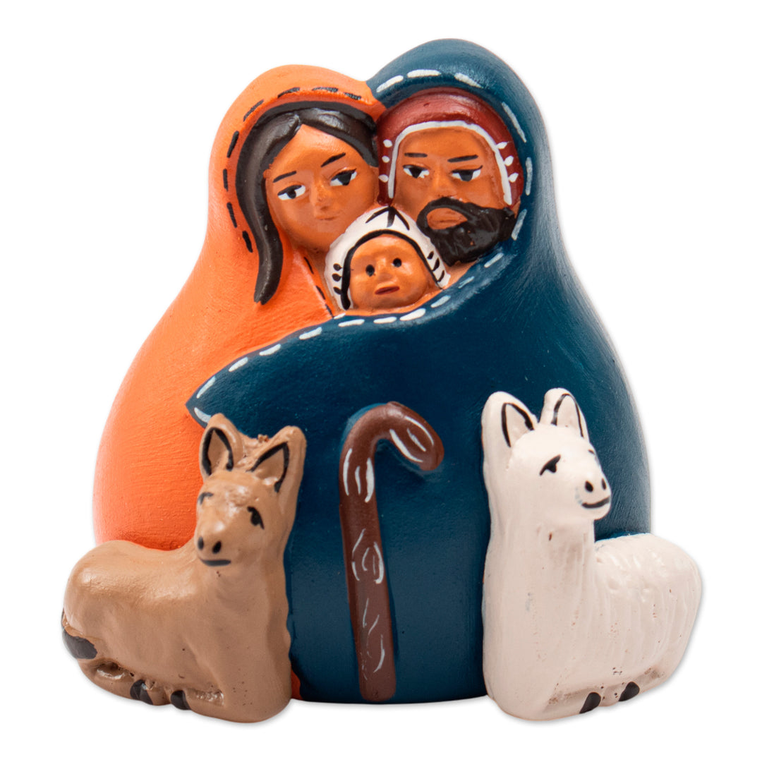 Andean-Themed Hand-Painted Ceramic Nativity Scene from Peru - Andean Sacred Family