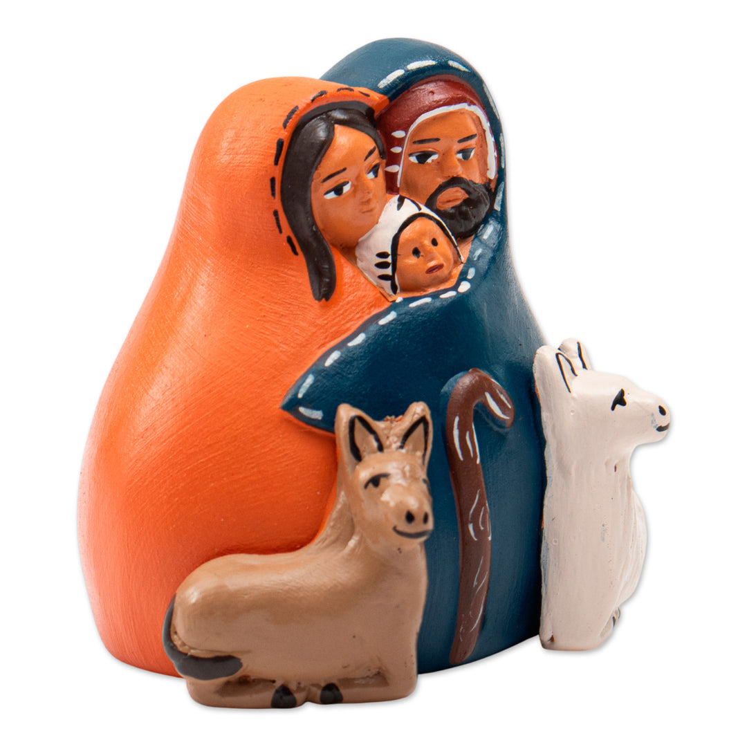 Andean-Themed Hand-Painted Ceramic Nativity Scene from Peru - Andean Sacred Family