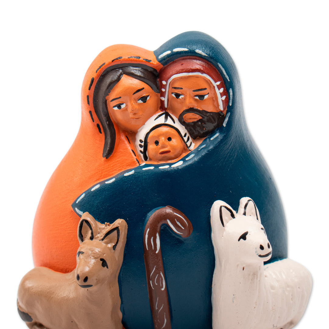 Andean-Themed Hand-Painted Ceramic Nativity Scene from Peru - Andean Sacred Family