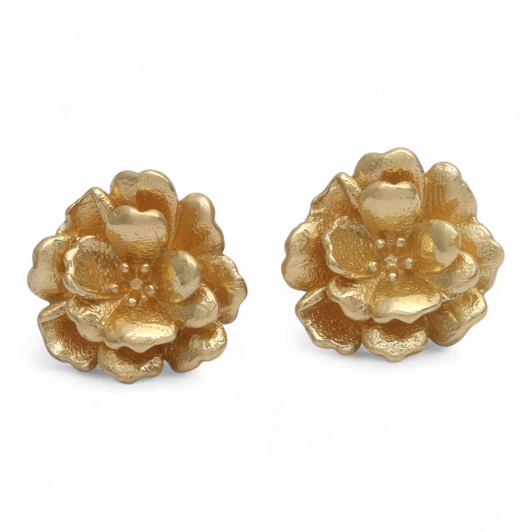 Balinese Hibiscus-Shaped 18k Gold-Plated Button Earrings - Victory of Hibiscus