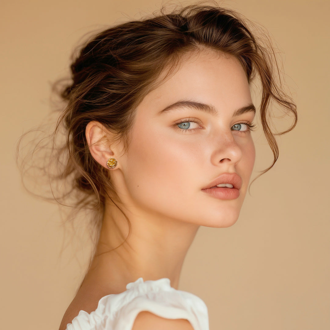 Balinese Hibiscus-Shaped 18k Gold-Plated Button Earrings - Victory of Hibiscus