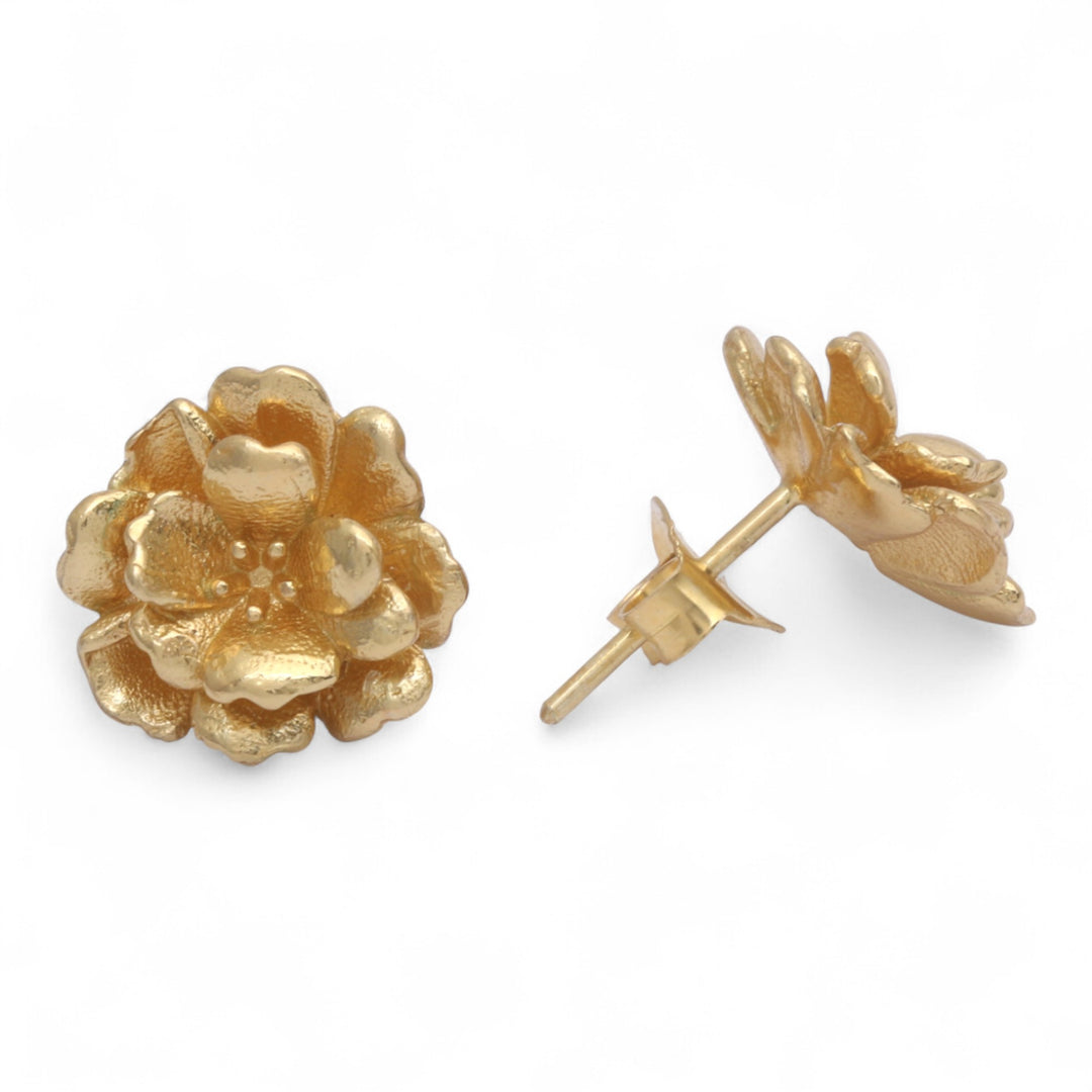Balinese Hibiscus-Shaped 18k Gold-Plated Button Earrings - Victory of Hibiscus