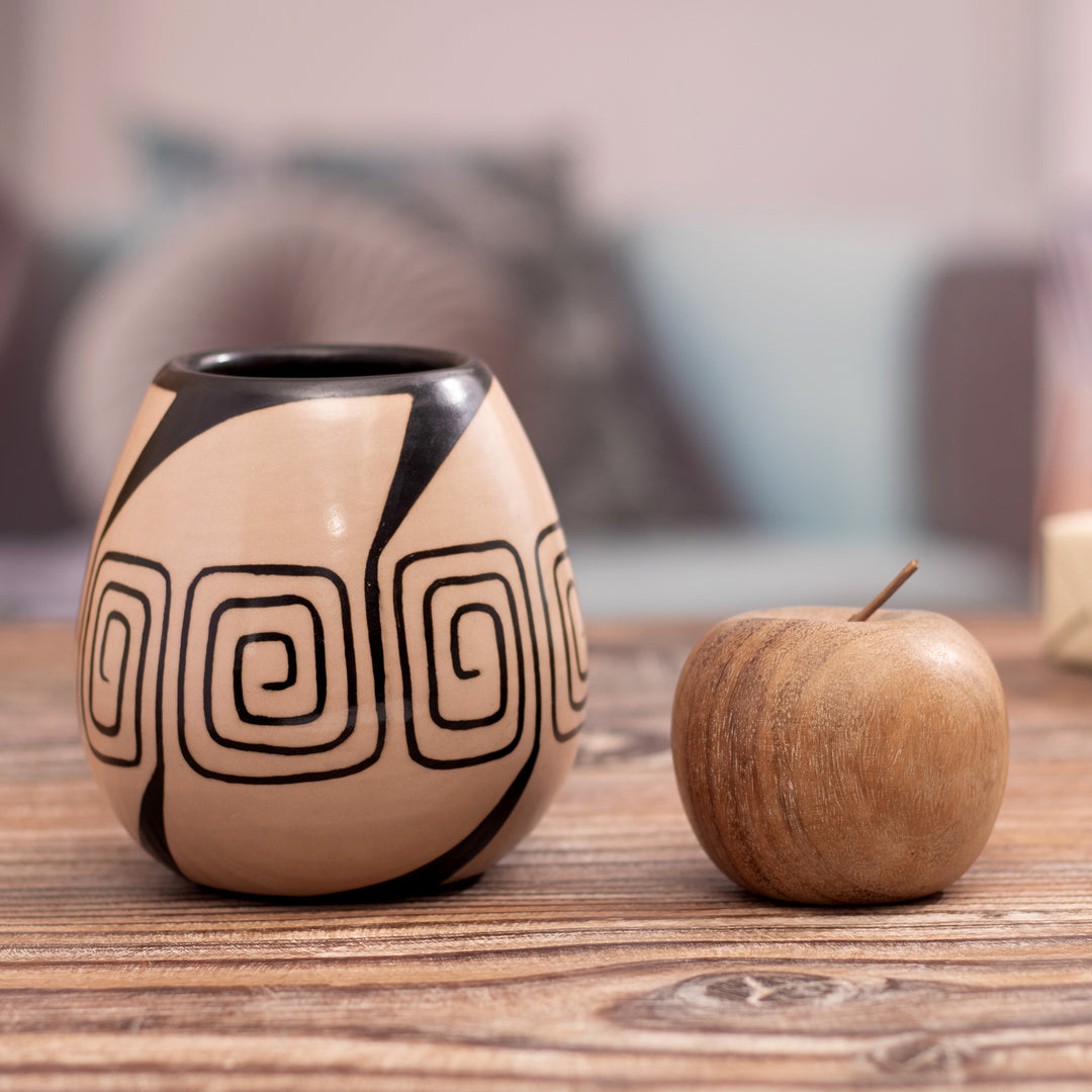 Spiral-Themed Folk Art Chulucanas Ceramic Decorative Vase - Spiral of Life