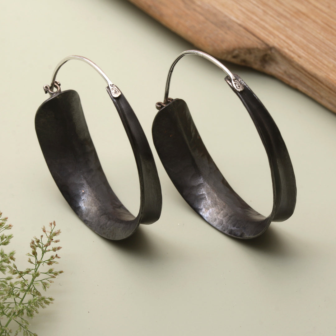 Copper Hoop Earrings with Darkened and Hammered Finishes - Dark Hula Hoop