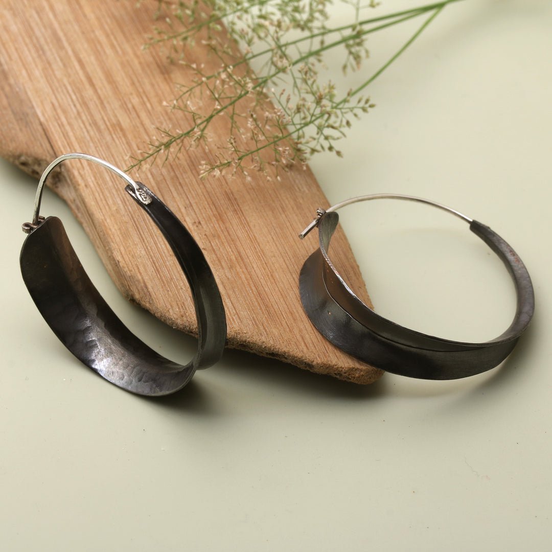 Copper Hoop Earrings with Darkened and Hammered Finishes - Dark Hula Hoop