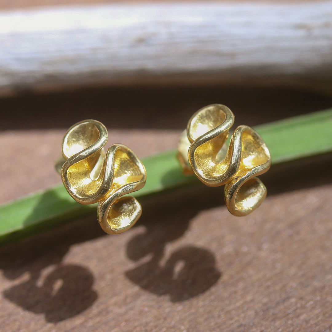 Whimsical High-Polished 18k Gold-Plated Button Earrings - Immortal Brushstrokes