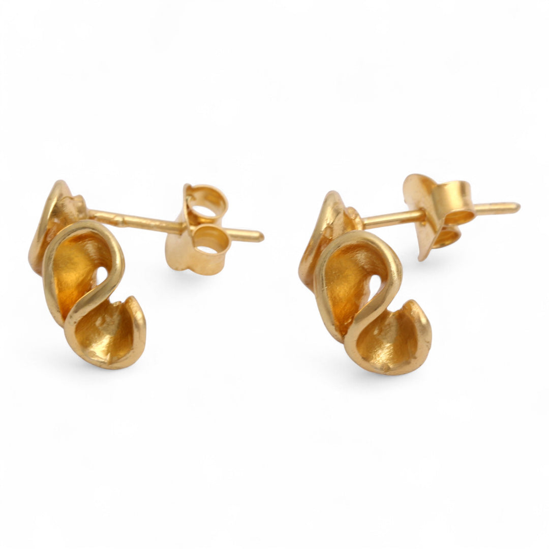 Whimsical High-Polished 18k Gold-Plated Button Earrings - Immortal Brushstrokes