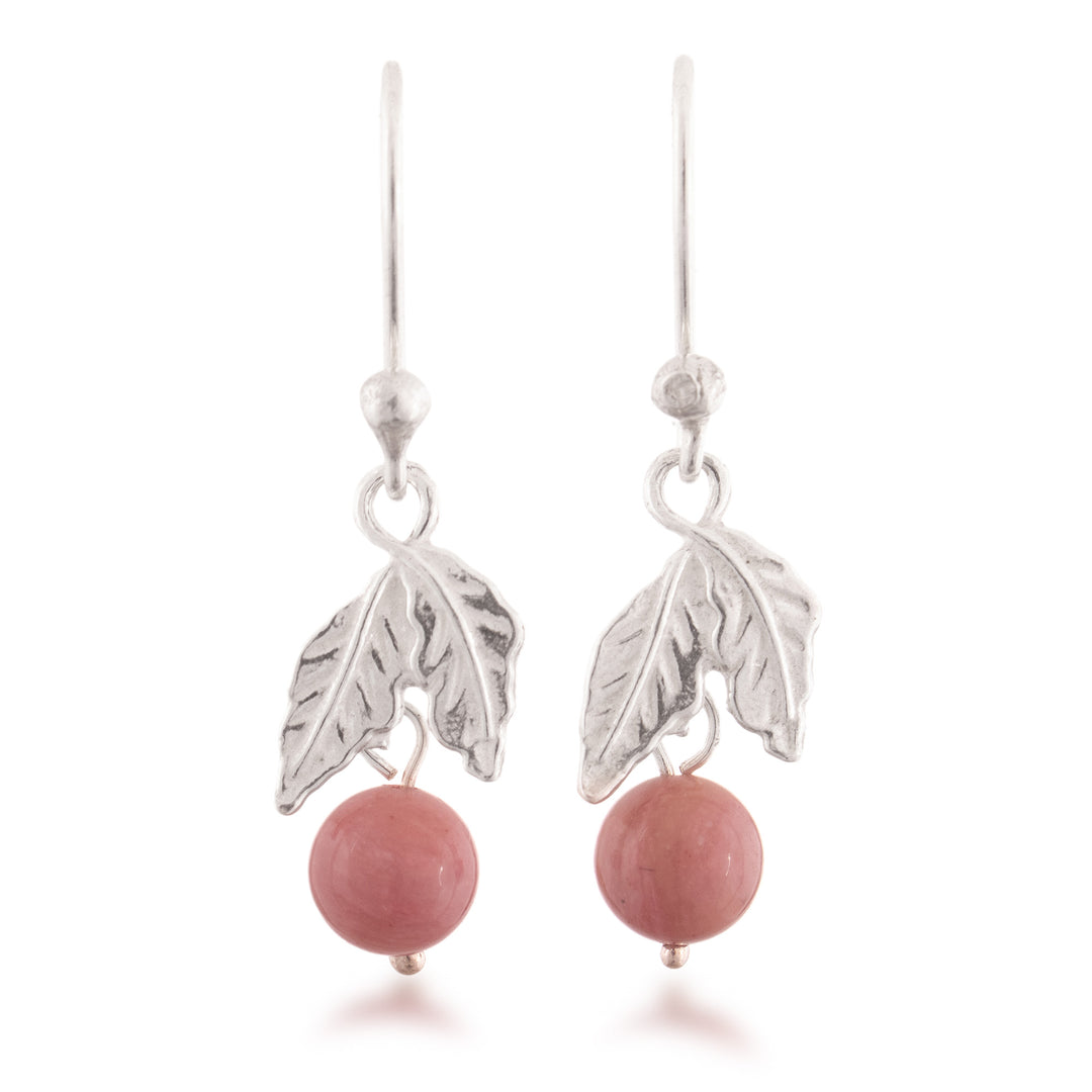 Nature-Inspired Leafy Natural Rhodonite Dangle Earrings - Healing Elements