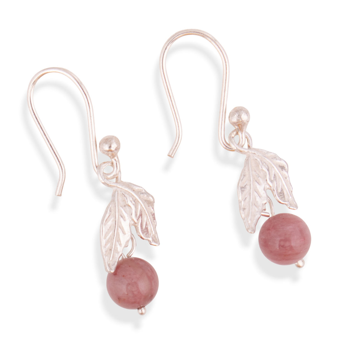 Nature-Inspired Leafy Natural Rhodonite Dangle Earrings - Healing Elements