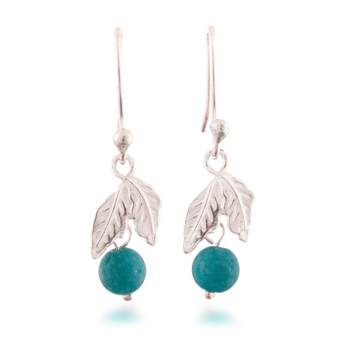 Leafy-Themed Sterling Silver and Sky Blue Quartz Earrings - Tranquil Elements