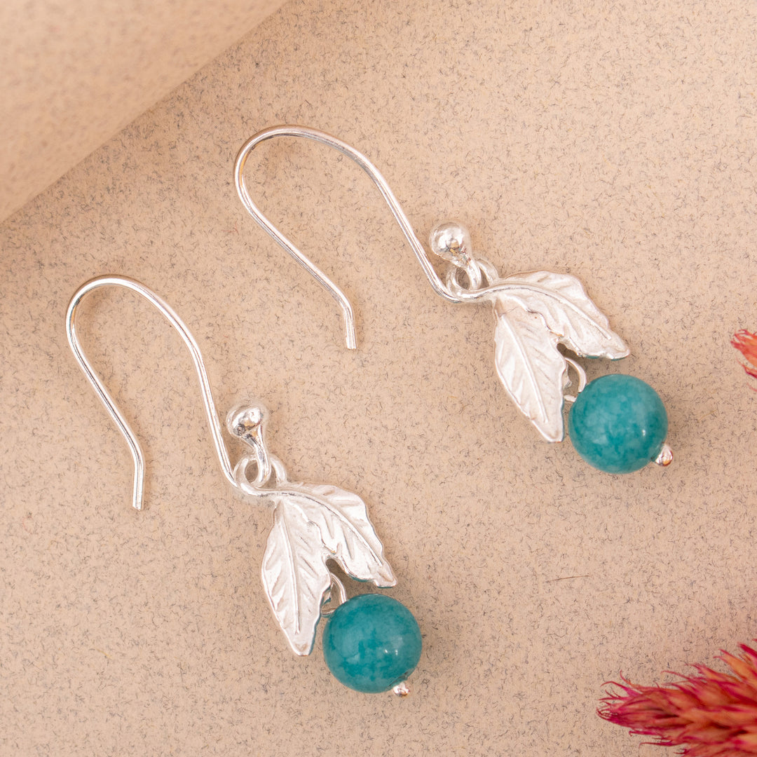 Leafy-Themed Sterling Silver and Sky Blue Quartz Earrings - Tranquil Elements