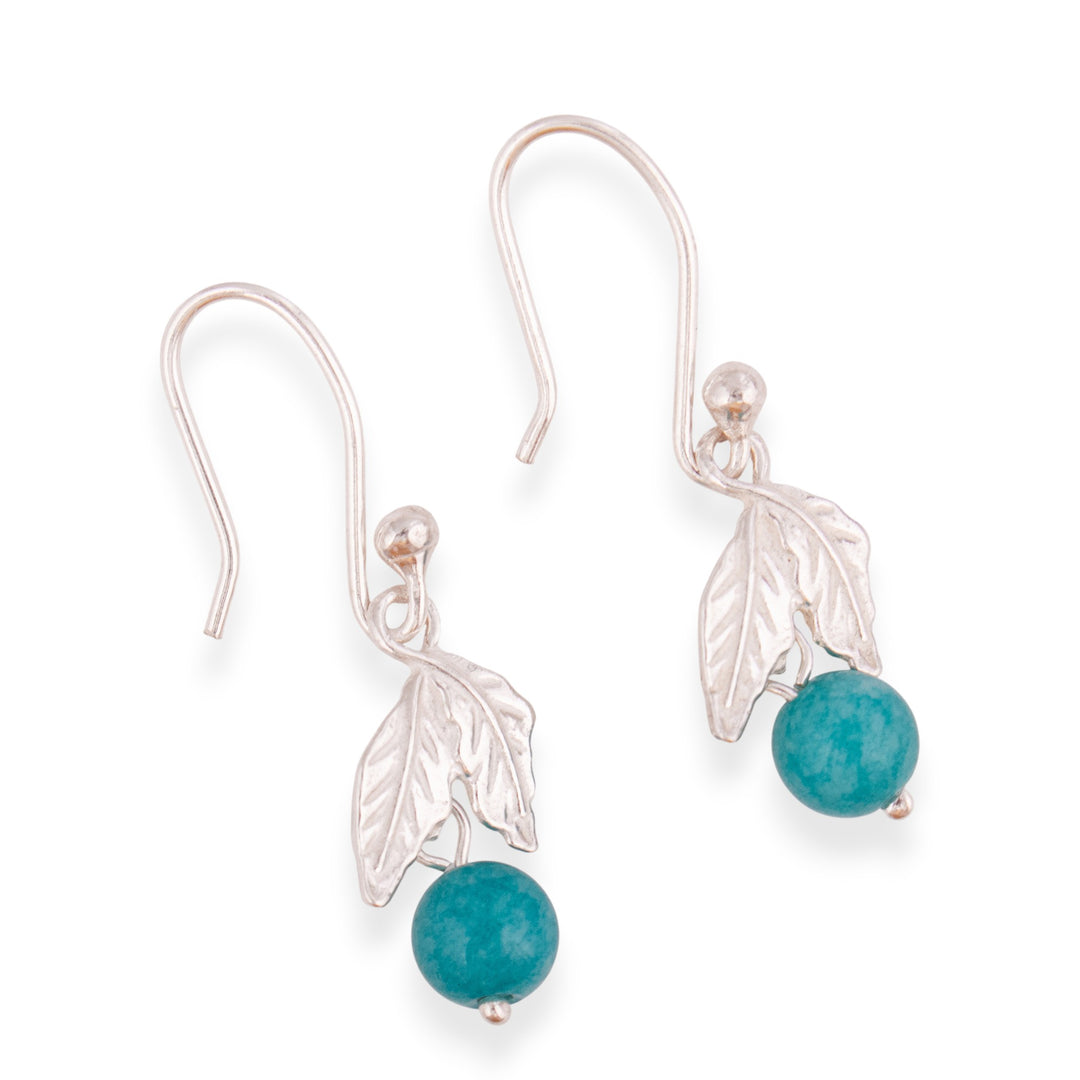 Leafy-Themed Sterling Silver and Sky Blue Quartz Earrings - Tranquil Elements