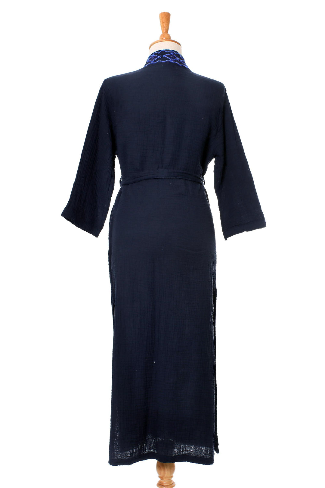 Diamond Embroidered Cotton Robe in Midnight from Thailand - Midnight Relaxation