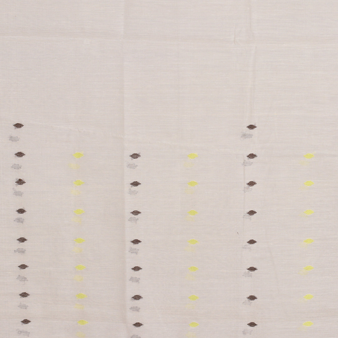 Handwoven Sheer Ivory Cotton and Silk Shawl with Fringes - Ivory Shadows