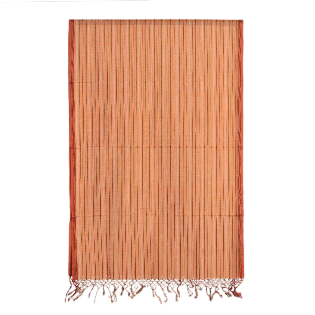 Warm-Toned Striped Cotton and Silk Shawl Handwoven in India - Inner Sunset