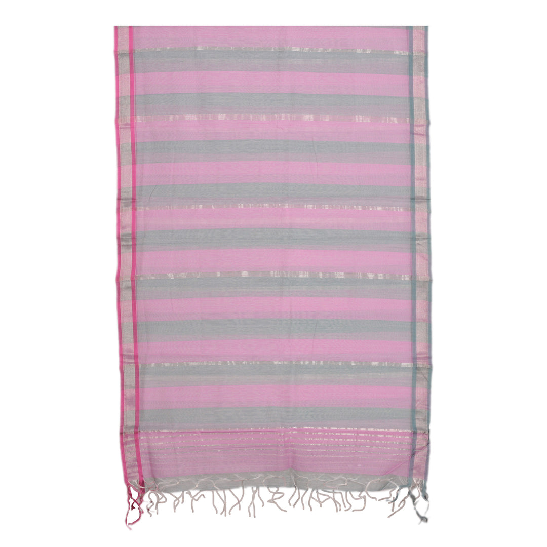 Artisan-Made Pink and Grey Striped Cotton & Silk Blend Shawl - Pink Occasions