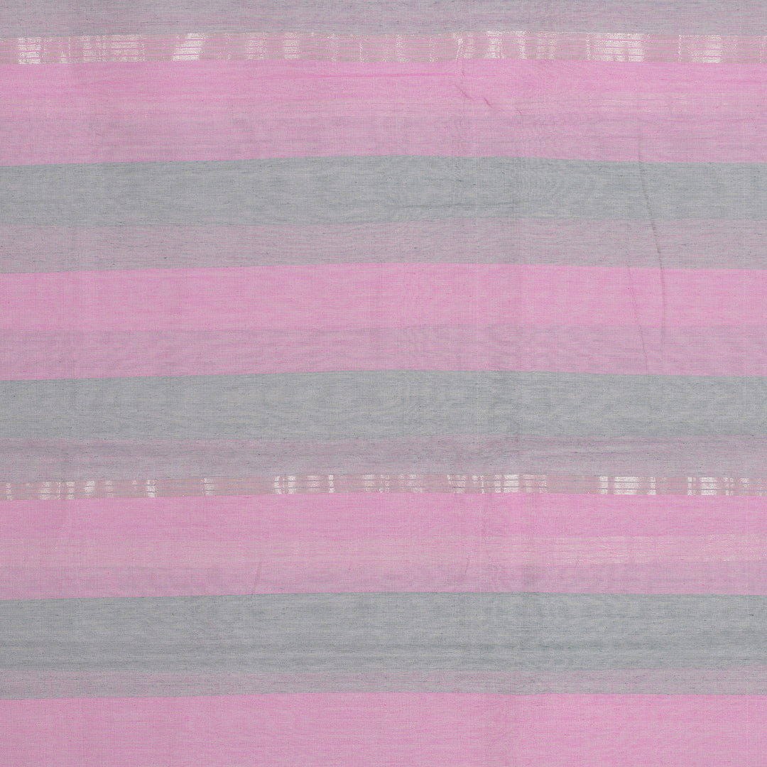 Artisan-Made Pink and Grey Striped Cotton & Silk Blend Shawl - Pink Occasions