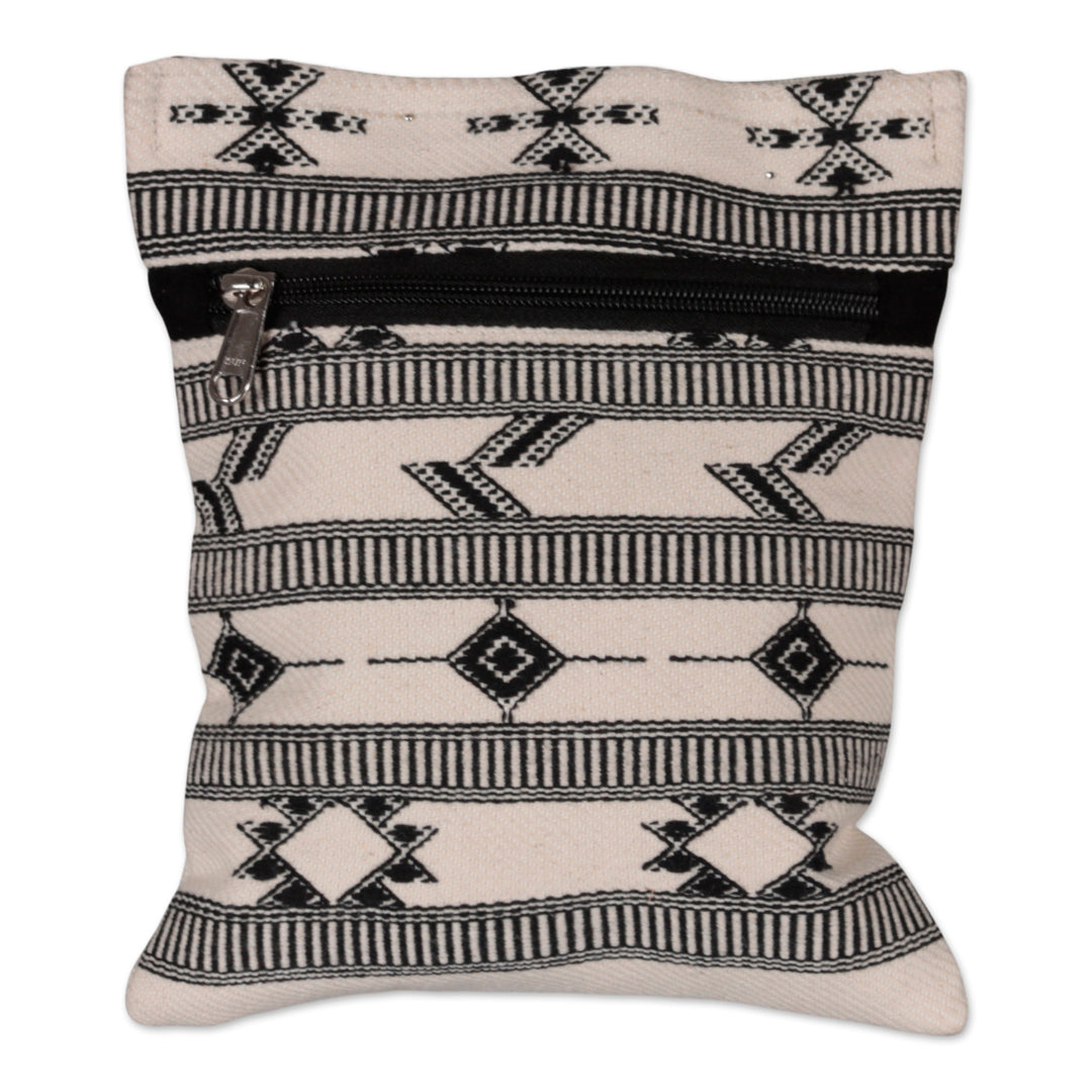 Folk Art-Patterned Ivory and Onyx Cotton Zippered Sling Bag - Ivory Medley