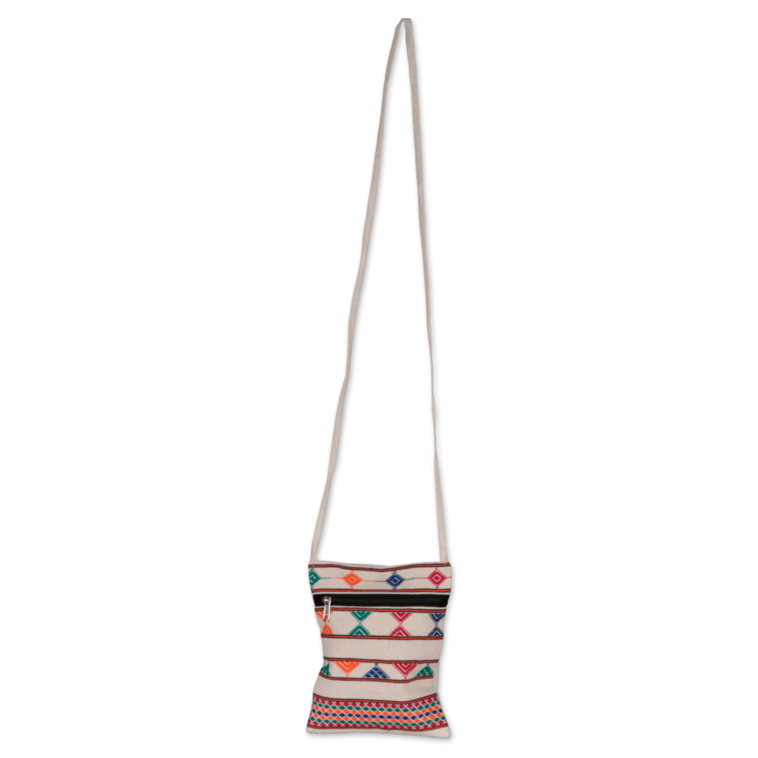 Rainbow-Palette Patterned 100% Cotton Zippered Sling Bag - Rainbow Medley