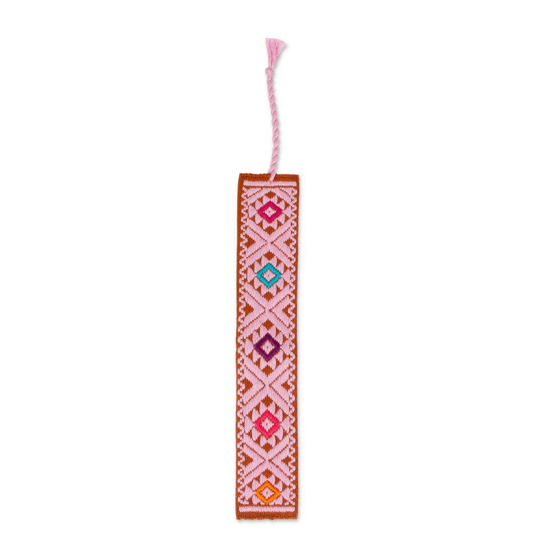 Diamond-Patterned Bubblegum Pink Cotton Bookmark from Mexico - Bubblegum Letters