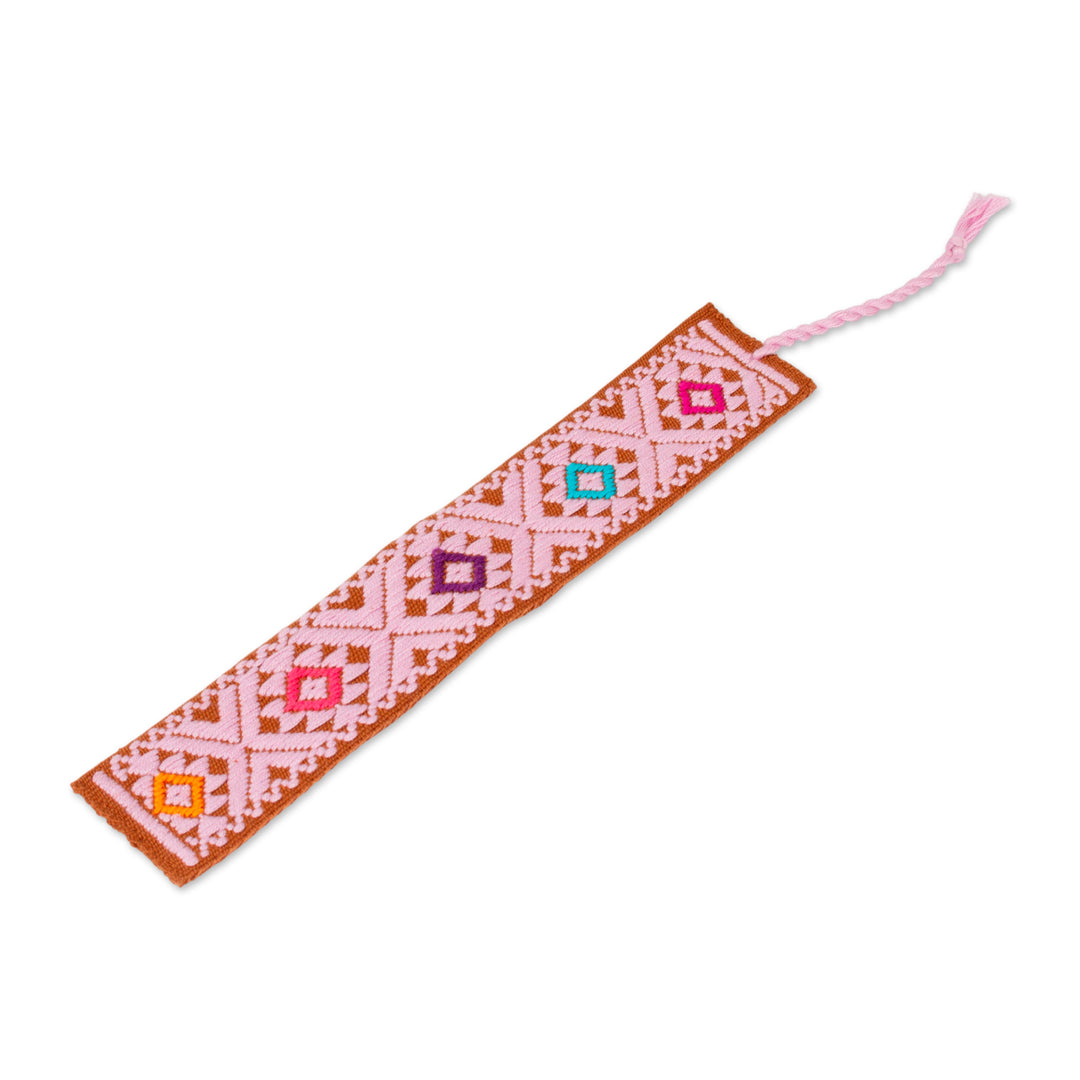 Diamond-Patterned Bubblegum Pink Cotton Bookmark from Mexico - Bubblegum Letters