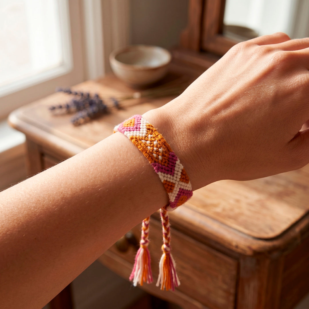 Geometric-Themed Handwoven Cotton Friendship Bracelet - Intricate Geometry