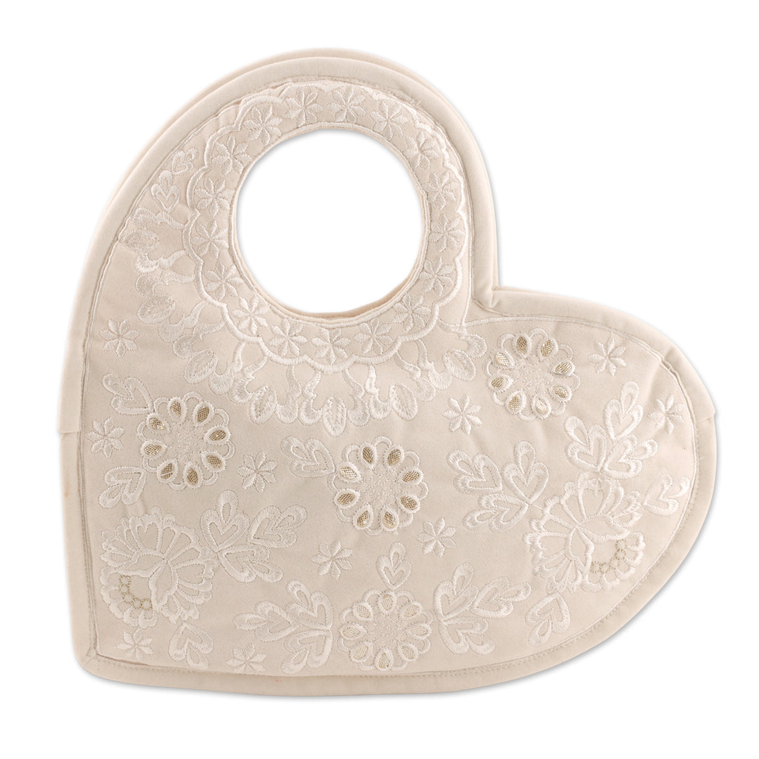 Gotta Patti Embroidered Alabaster Velvet Heart Handbag - Be Still My Heaven