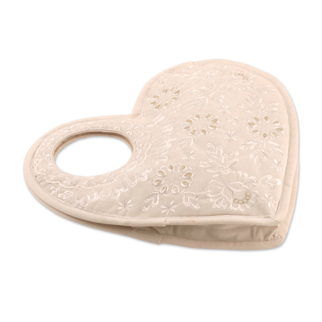 Gotta Patti Embroidered Alabaster Velvet Heart Handbag - Be Still My Heaven