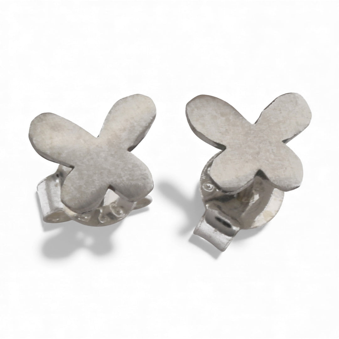 Minimalist Matte Sterling Silver Butterfly Stud Earrings - Mini Flutter