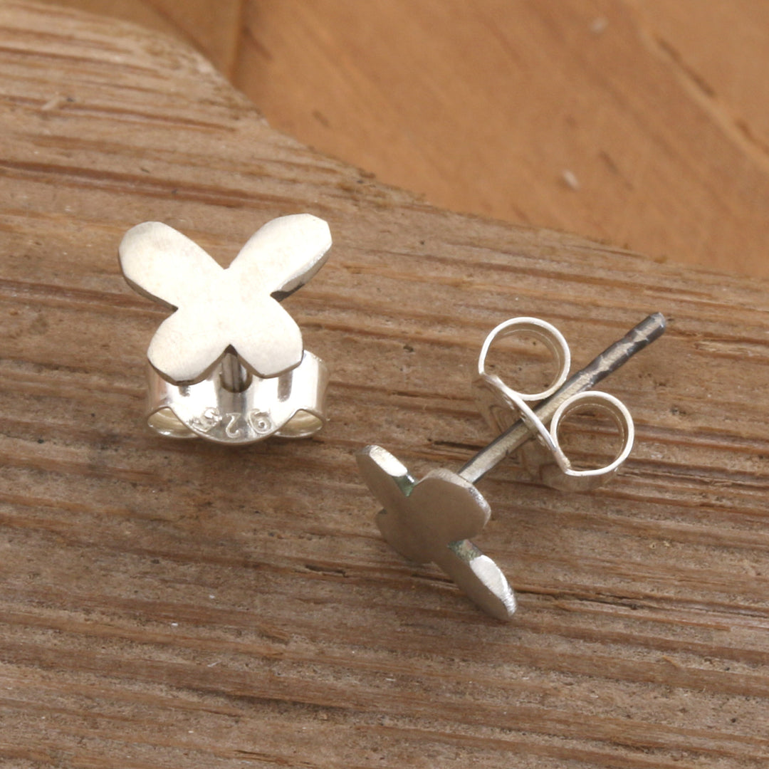 Minimalist Matte Sterling Silver Butterfly Stud Earrings - Mini Flutter