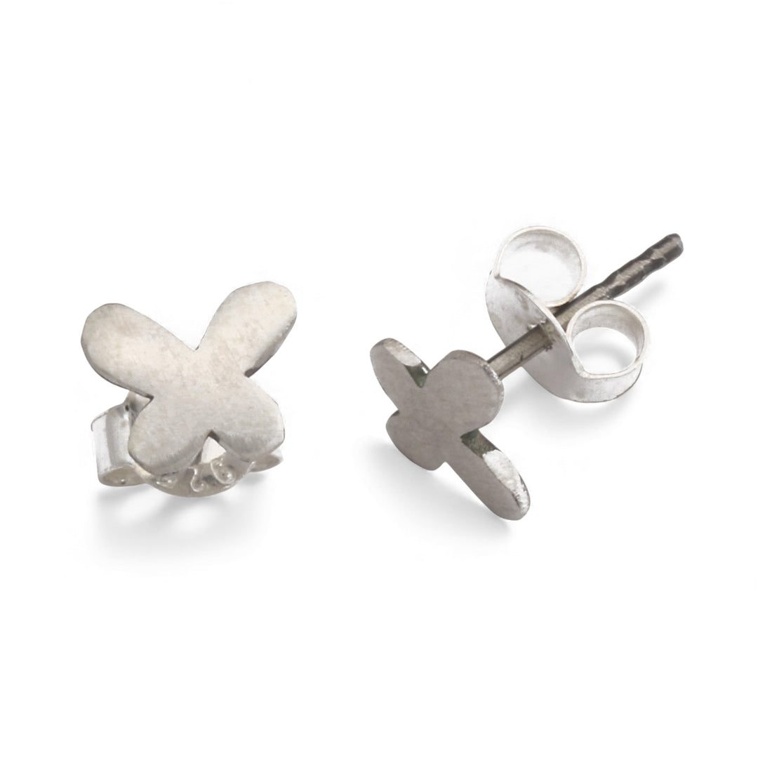 Minimalist Matte Sterling Silver Butterfly Stud Earrings - Mini Flutter