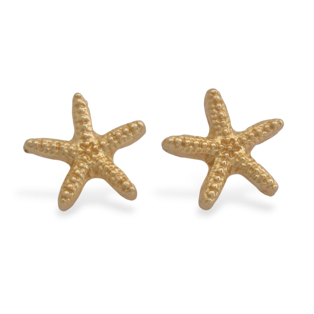 Ocean-Themed 18k Gold-Plated Brass Starfish Stud Earrings - Golden Shore